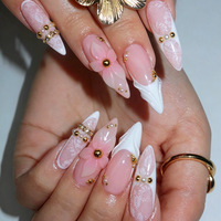 Uñas Artificiales Reutilizables Medianas y Largas, Pre-Diseñadas, Francesas, de ABS, Uñas de Gel a Presión para Mujer