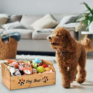 Boîte de rangement pour jouets pour animaux de compagnie en bambou Qiao Musen avec motif de patte pour organiser les affaires de chien, utilisation à la maison ou dans la chambre - Product Image 1