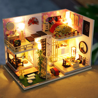 En gros, Serre-livres en bois assemblé à la main, type nichoir à livres, maison de poupée japonaise à 2 étages avec LED, décoration artistique orientale, cadeau