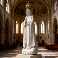 Statue de Notre-Dame de Fatima en marbre blanc couronnée, style classique religieux, sur mesure, pour cour d'église