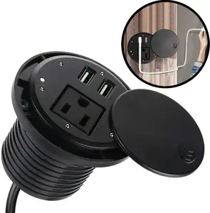 Office furniture Mini round Desktop Power Grommet Socket Desk Recessed Power Outlet with 1AC outlet 2 USB Ports and top cover