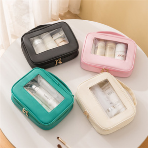 Bolsa de almacenamiento de cosméticos portátil de gran capacidad con ventana transparente, estuche de viaje para artículos de tocador, maquillaje, salón de belleza, dormitorio, baño - Product Image 3