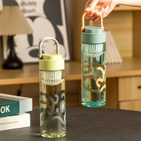 Bouteille d'eau en plastique pour sports d'été avec marqueur de temps, motif Hello Letter Space Cup et infuseur à thé