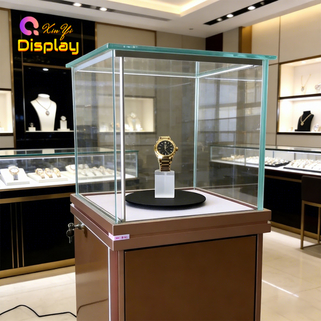 Luxury Rotating Watch & Jewelry Showcase Cabinet Adjustable Turntable LED Lighting Eco-Friendly Design Customizable Size Color