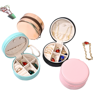 Round Zipper Jewelry <b>Box</b> Portable PU <b>Leather</b> Travel <b>Jewellery</b> Organizer for Earrings Rings Necklaces Multiple Colors Available - Product Image 1