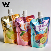Pochettes à bec verseur rondes transparentes personnalisées en plastique et aluminium de 150 ml, 250 ml, 300 ml pour machine de remplissage et de bouchage de jus