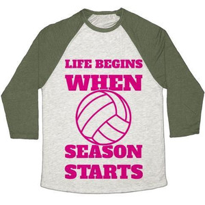 La vida comienza cuando comienza la temporada de voleibol, camiseta de béisbol unisex de mezcla triple - Product Image 1