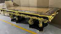 Meubles d'intérieur anciens européens, table à manger en bois de luxe, 10-12 chaises, ensemble de salle à manger sculpté à la main en or