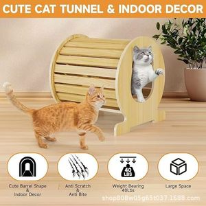 <b>Wooden</b> <b>Cat</b> <b>House</b> Round Small Pet Bed Durable <b>Cat</b> Furniture For Indoor <b>Cats</b> - Product Image 3