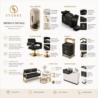 Ensemble de mobilier de salon noir et or tout-en-un : comptoir d'accueil et canapé d'attente