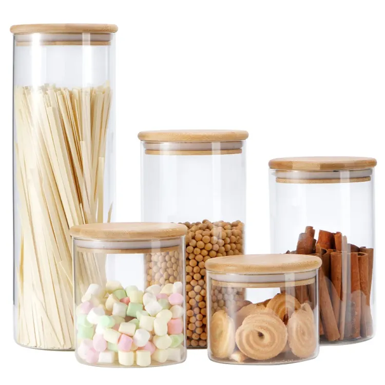 Little Dri Geur Proof Bamboe En Voedsel Glazen Rangement Container Set Flessen Spice Mason Jar Met Dispenser Deksel Winkel doos