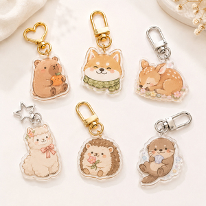 <span class=keywords><strong>Porte</strong></span>-clés personnalisé en acrylique Kawaii, breloque animal de dessin animé (Shiba Inu, Ours, Alpaga, Cerf), pendentif de sac, support de clés, vente en gros OEM - Product Image 1