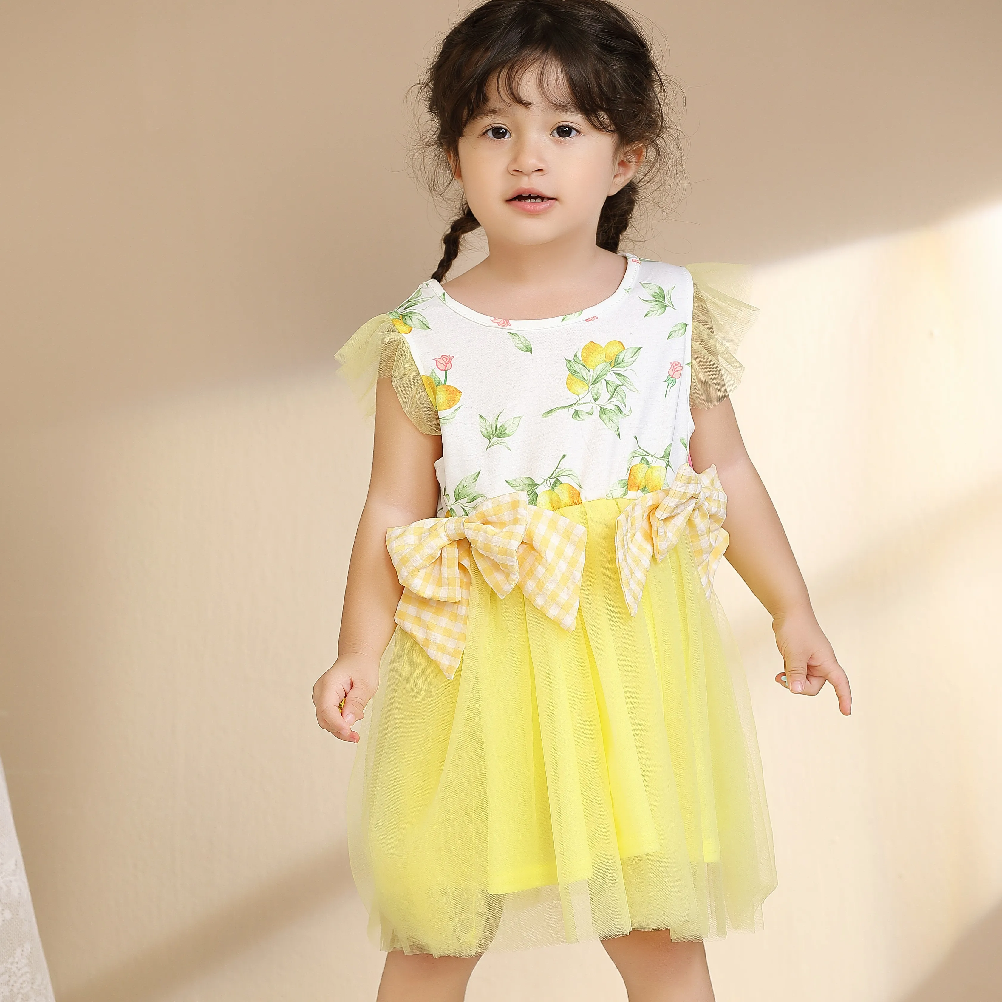 Manufacturer Custom Clothing Children Princess Dress Luxury Toddler Baby Kid Dress Gold Jacquard Beige flower girl dress wedding