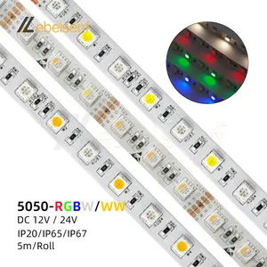5m/Roll DC 12V 24V RGBW RGBWW 4 in 1 RGB putih hangat LED fleksibel Strip cahaya 60LED/M 10mm 12mm FPC 5050 SMD pita warna lampu Bar