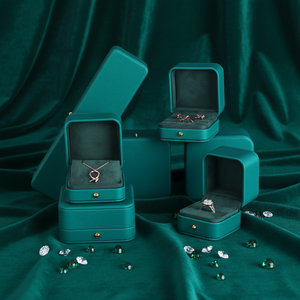 Элитная шкатулка для украшений темно-синего цвета с индивидуальным логотипом для дорогих ювелирных изделий, премиум-кожа PU, замшевая подкладка - Product Image 1