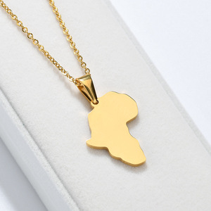 Collar con colgante de mapa africano de acero inoxidable chapado en oro de 18 quilates al por mayor, collar con mapa del mundo dorado para hombres y mujeres - Product Image 2