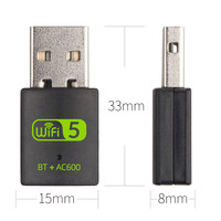 Tarjeta de Red Inalámbrica USB Externa de Doble Banda 2.4G/5G de 600M con Bluetooth 5.0, Sin Necesidad de Controladores, para Computadora Portátil, Adaptador Wifi