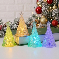 Bougie LED en cristal craquelé multicolore en forme de sapin de Noël avec étoile sur le dessus, mini ornement de table de Noël, logo personnalisé, décoration de Noël
