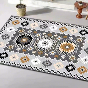 Alfombra de Terciopelo de Cristal de Estilo Étnico Nórdico, Antideslizante, de Pelo Corto, Fácil de Cuidar, con Patrón de Patchwork para Decoración del Hogar y Sala de Estar - Product Image 5