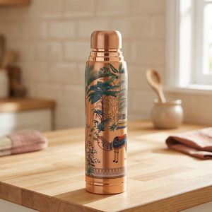 Thermos en cuivre avec motif de palmier oriental et de chameau, bouteille de voyage portable - Product Image 4