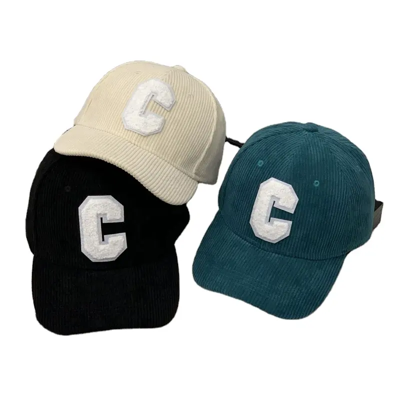 Vintage Snapback Sports Hat Letter C Embroidery Corduroy Baseball Cap for Men Women