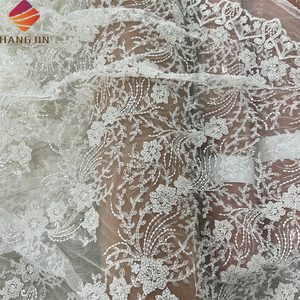 Nigeria Trắng Ren Vải Hạt Sequins 3D Hoa Thêu Pháp Vải Tuyn Ren Chất Lượng Cao Châu Phi Bridal Wedding Dress Vải - Product Image 5