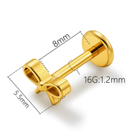 Piercing Labret en Titane ASTM-F136, forme arc, pour Tragus, Hélix, Daith, Lobe, à dos plat, plaqué or, clou à poussoir sans filetage, cadeau