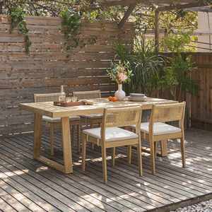 Solid Teak Wood Garden Set Furniture for with Woven Back Dining Chair Modern Style <b>Outdoor</b> Dining <b>Table</b> Set - Product Image 3