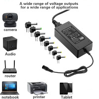 Adaptateur d'alimentation universel réglable pour ordinateur portable 12V-24V pour plusieurs marques d'ordinateurs portables avec embouts interchangeables 96W