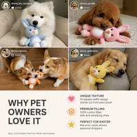 Jouet à mâcher pour chien en peluche lapin de Pâques écologique de qualité supérieure, texture gaufrée ananas, matériau polaire durable et interactif