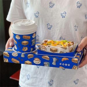 Sandwich Packaging <b>Box</b> with Embedded Thick Egg Toast Packaging Ins Restaurant Coffee Shop Drink Cup Paper Tray - Product Image 4