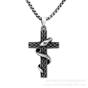 Yunnique-collar de acero inoxidable con colgante de cruz entrelazada de serpiente gótica, joyería de moda Unisex - Product Image 5