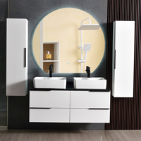Meuble-lavabo moderne à double vasque avec miroir LED, vasque en céramique, résistant à l'eau, mural, écologique