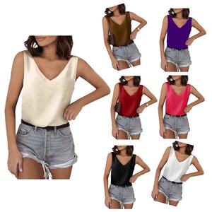 Top Lencero Talla Grande Top Sin Mangas Mujer Cuello V De Satén