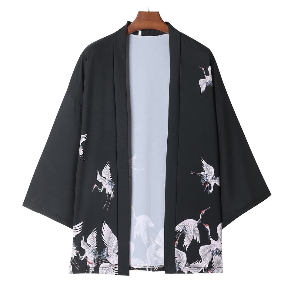 Chaqueta tipo kimono ligera unisex con siete mangas y frente abierto, bata de baño de estilo japonés