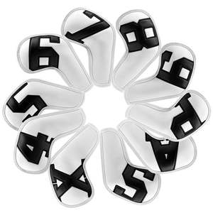 Housses de tête de fer de golf en cuir PU blanc et noir à prix d'usine, housses de club de golf personnalisées avec logo sur mesure - Product Image 1
