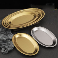 Assiette ovale en acier inoxydable de plusieurs tailles pour collations, gâteaux et desserts, idéale pour les restaurants, plateau de service argenté/doré pour café