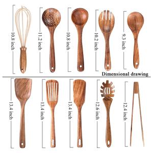 Conjunto de Utensílios de Cozinha Profissionais em Madeira Acácia e Teca para Uso Doméstico - Product Image 2