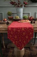 LongShow Chemin de table de Noël rouge en coton et lin tissé, imprimé géométrique, durable, écologique, personnalisé, motif cloche à vent, style américain