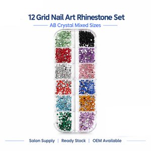 Set de 12 Rejillas de Diamantes de Imitación 3D para Uñas, Cristales AB de Formas Mixtas, Decoraciones Planas para Uñas, Venta al por Mayor para Salones, OEM, Marca Privada - Product Image 1