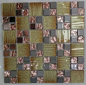 Factory Wholesale Luxury Gradual Rose Gold Decoration Wall Glass Mosaics Yellow