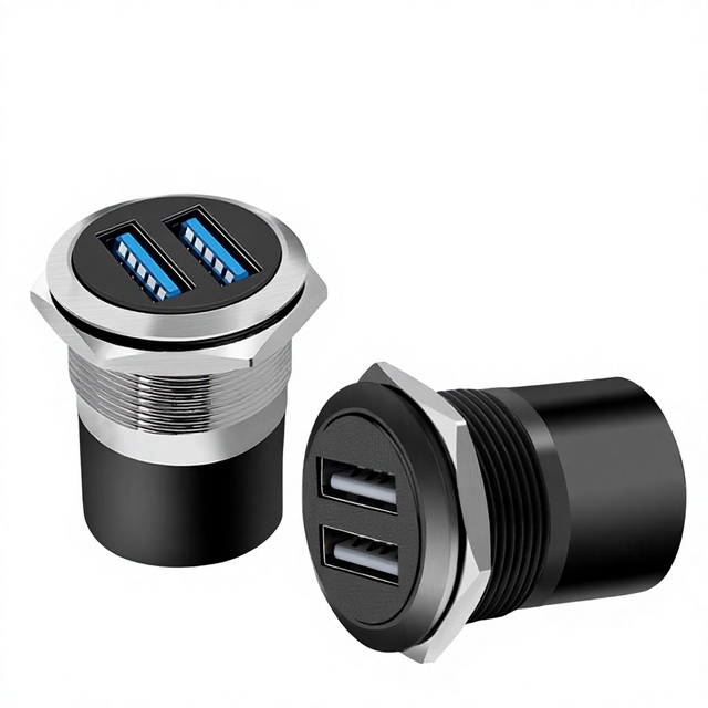 Threaded 20/30 Module USB Data Dual-Port Interface 86-mm Panel Mount Type-C Connector