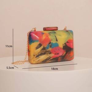 Padrão De Mármore Amarelo Fecho Hand Bags Mulheres Ombro Messenger Purse Feminino Evening Party Travel Girl Lady Acrílico Box Embreagens - Product Image 2