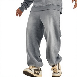 Pantalon de jogging en molleton de toile de haute qualité avec poches, design délavé au soleil et effet délavé personnalisé - Product Image 1