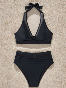 Traje de Baño Bikini 2026, Nuevo, Estilo Europeo y Americano, Color Sólido, Cuello en V, Sexy, Bikini Dividido para Mujer - Product Image 5