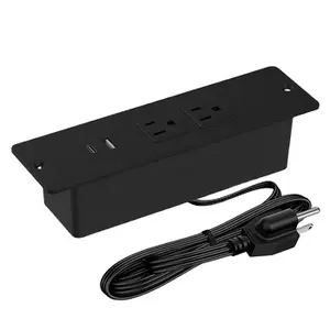 Conference Recessed Power Strip Socket with USB Ports Table Power Strip Desktop Charging Station with 2-Outlets and 2 USB Ports