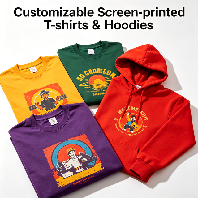Factory Wholesale Custom Screen Printing T Shirts Hoodies Sweatshirts OEM Silk Screen Logo Printed Cotton Apparel For Men Women