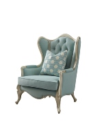 Fauteuil contemporain à dossier haut en tissu PU avec base en bois, design français, pour salon et bureau à domicile