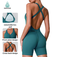 Combinaison Courte Moulante Sportive à Col en V avec Bretelles Croisées et Coussinets de Soutien-Gorge Intégrés, Anti-Transpiration, pour le Commerce International