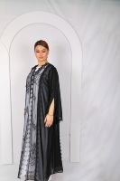 Ensemble Abaya de Luxe en Dentelle Noire et Mousseline Premium, Kimono Ouvert avec Robe Intérieure, Idéal pour Occasions Spéciales